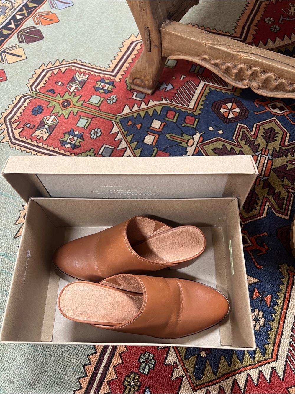 Madewell Leather Slip-On Mules in Cognac Brown